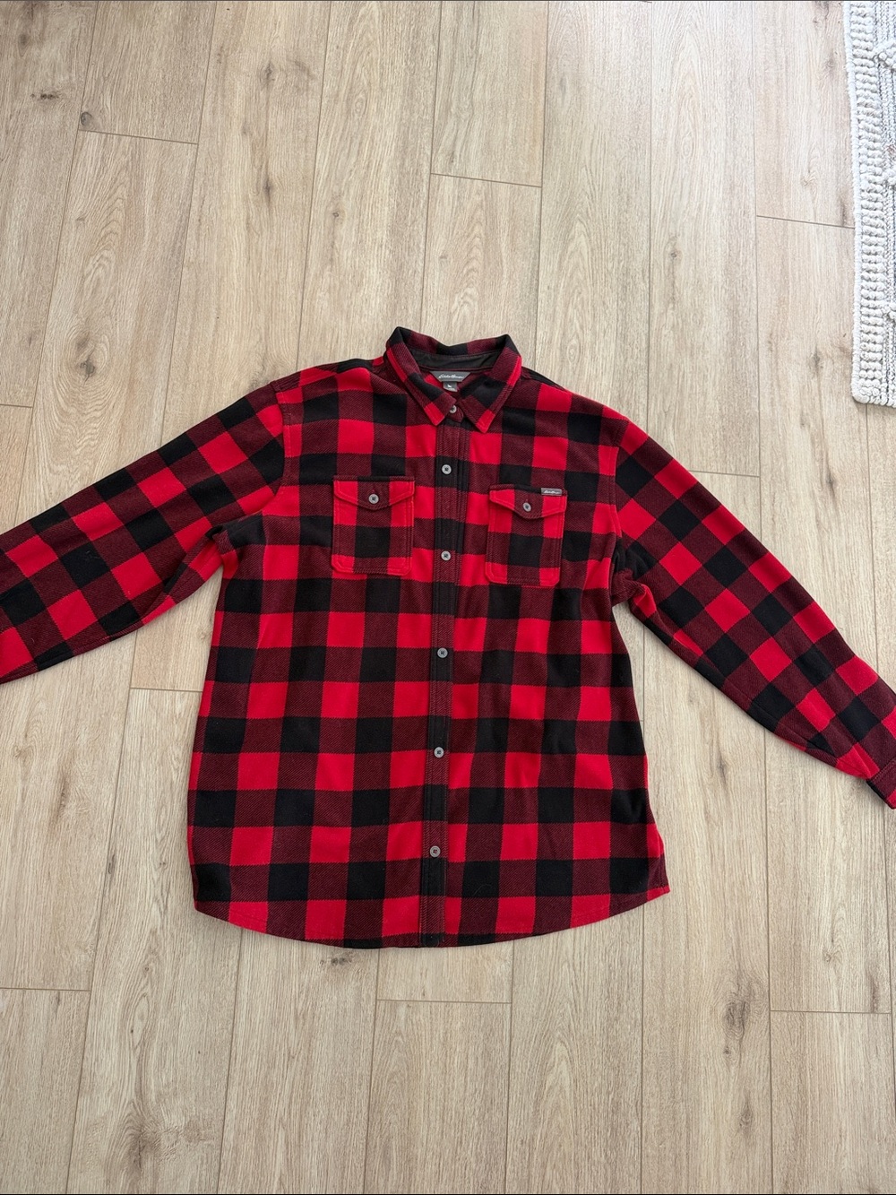 Eddie Bauer Red and Black Buffalo Plaid Button-Down Fleece